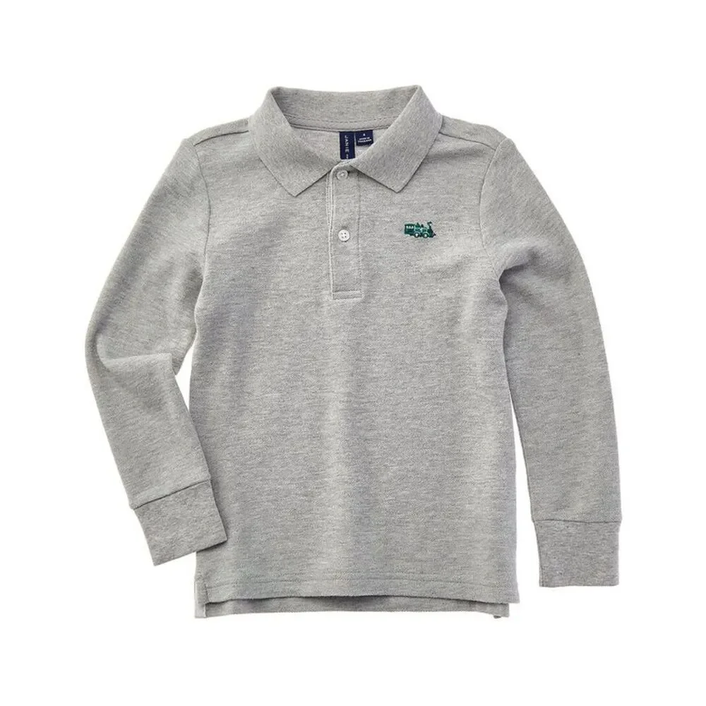 Janie And Jack Boys  Embroidered Train Pique Polo Shirt, Grey